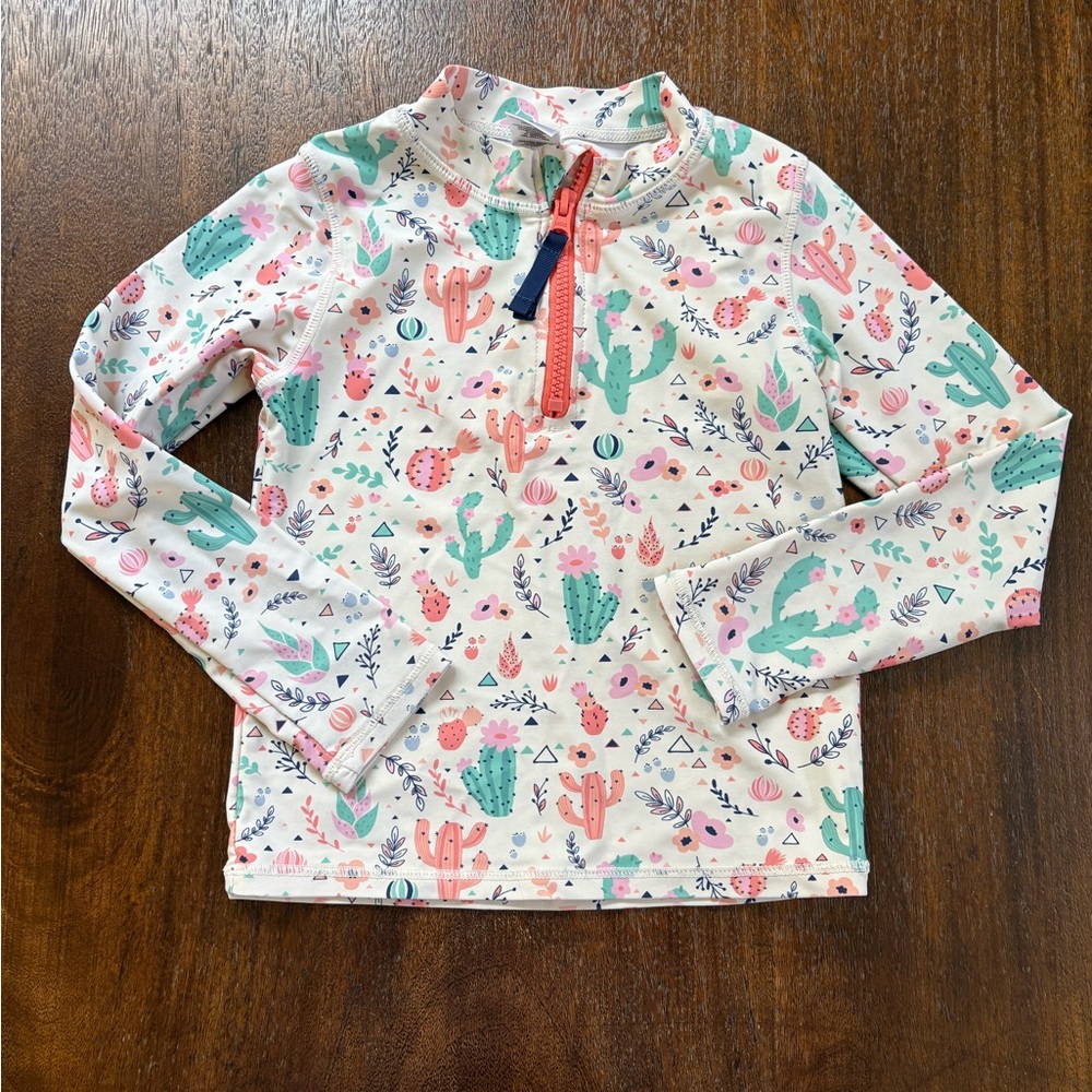 RuffleButts Girls Desert Blossoms Cactus Rash Guard Swim LS Top  Zipper 6